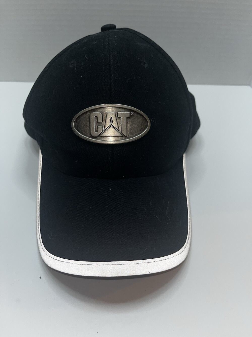 CAT Adjustable Hat Cap Black With Reflective Rim Metal Logo Adult One Size